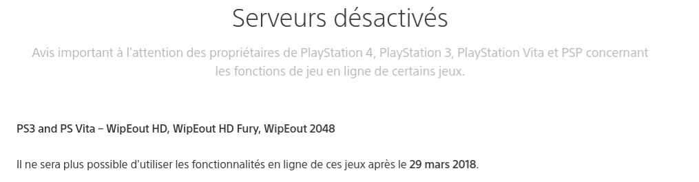 WipEout 2048 fermeture serveurs en ligne