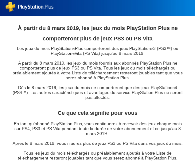 PlayStation Plus fin sur PS Vita & PS3 le 8 mars 2019