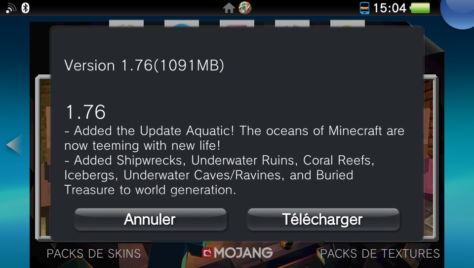 Minecraft PS Vita mise à jour Aquatic disponible