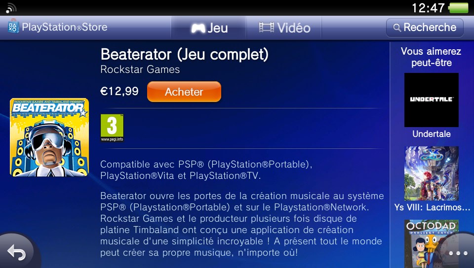 Beaterator sur le PlayStation Store