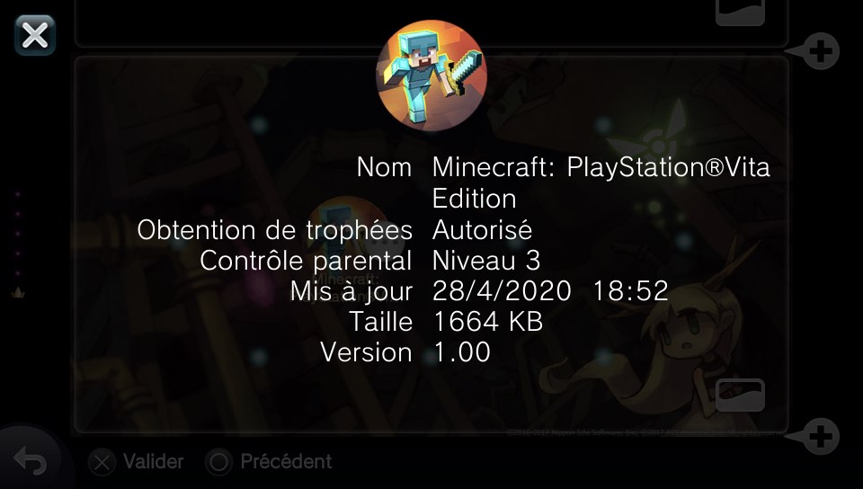 Minecraft PS Vita bloqué en version 1.00