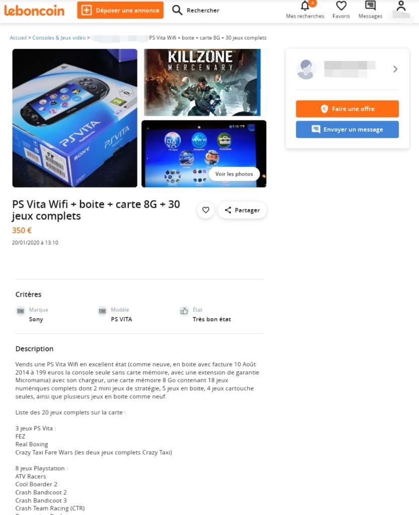 PS Vita sur Le Bon Coin