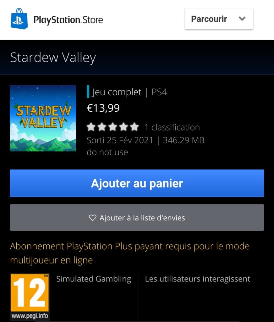 Stardew Valley PlayStation Store