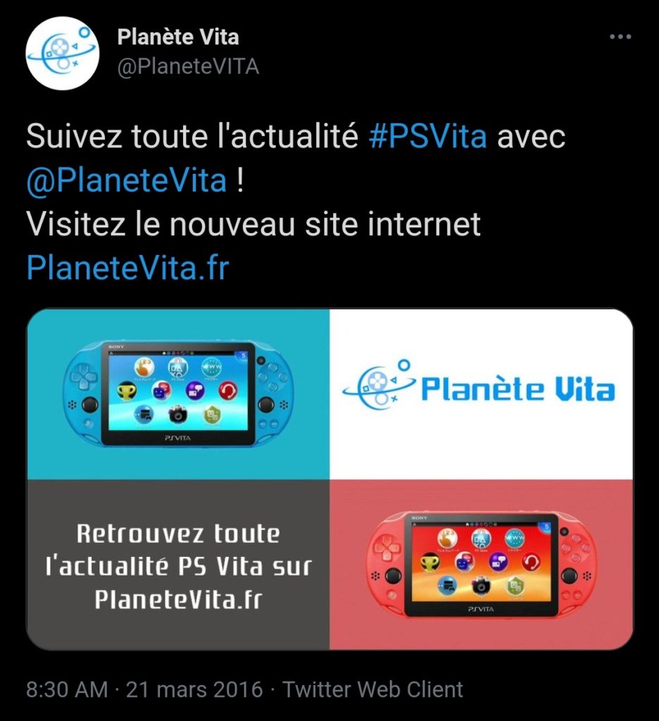 Tweet lancement Planète Vita