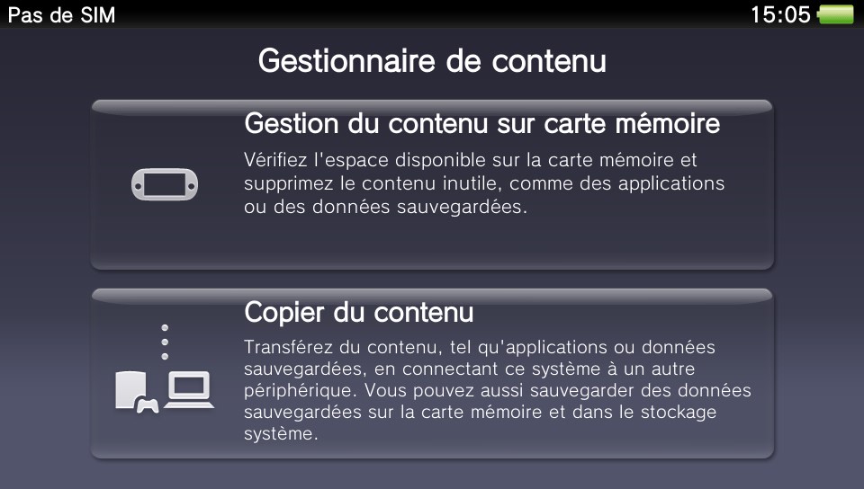 Gestionnaire de contenu PS Vita