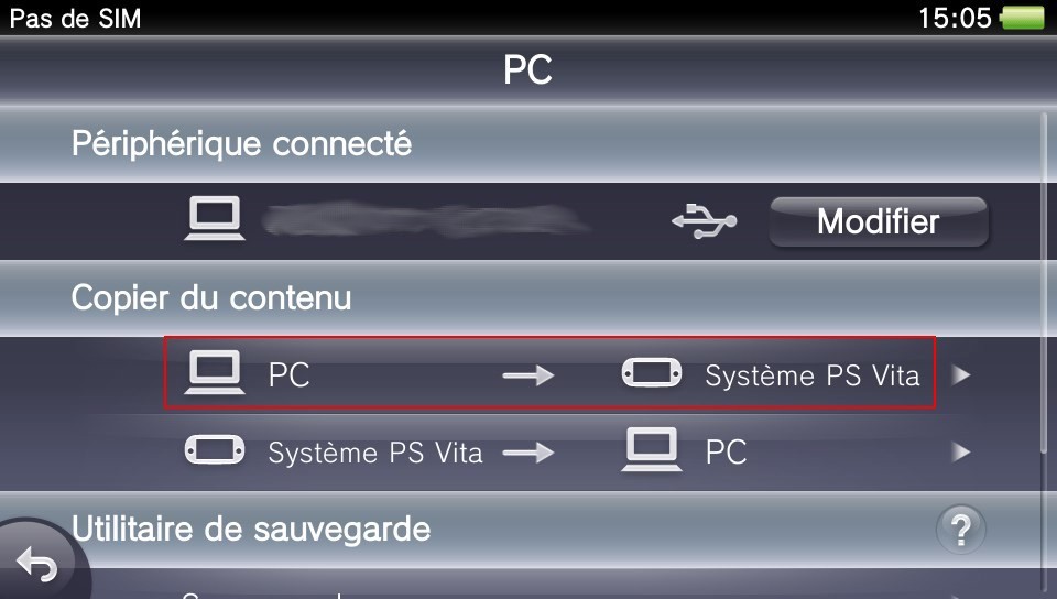 Copie PC vers PS Vita