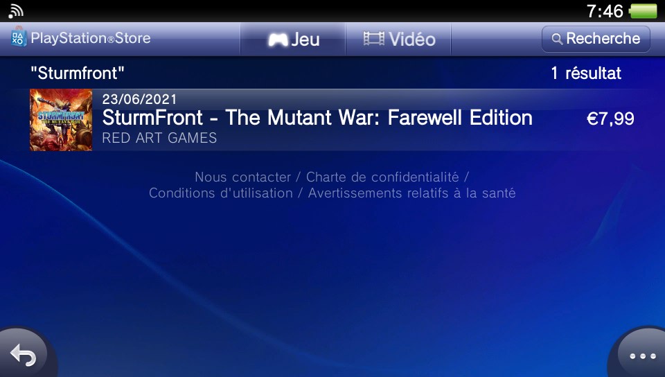 SturmFront PlayStation Store PS Vita