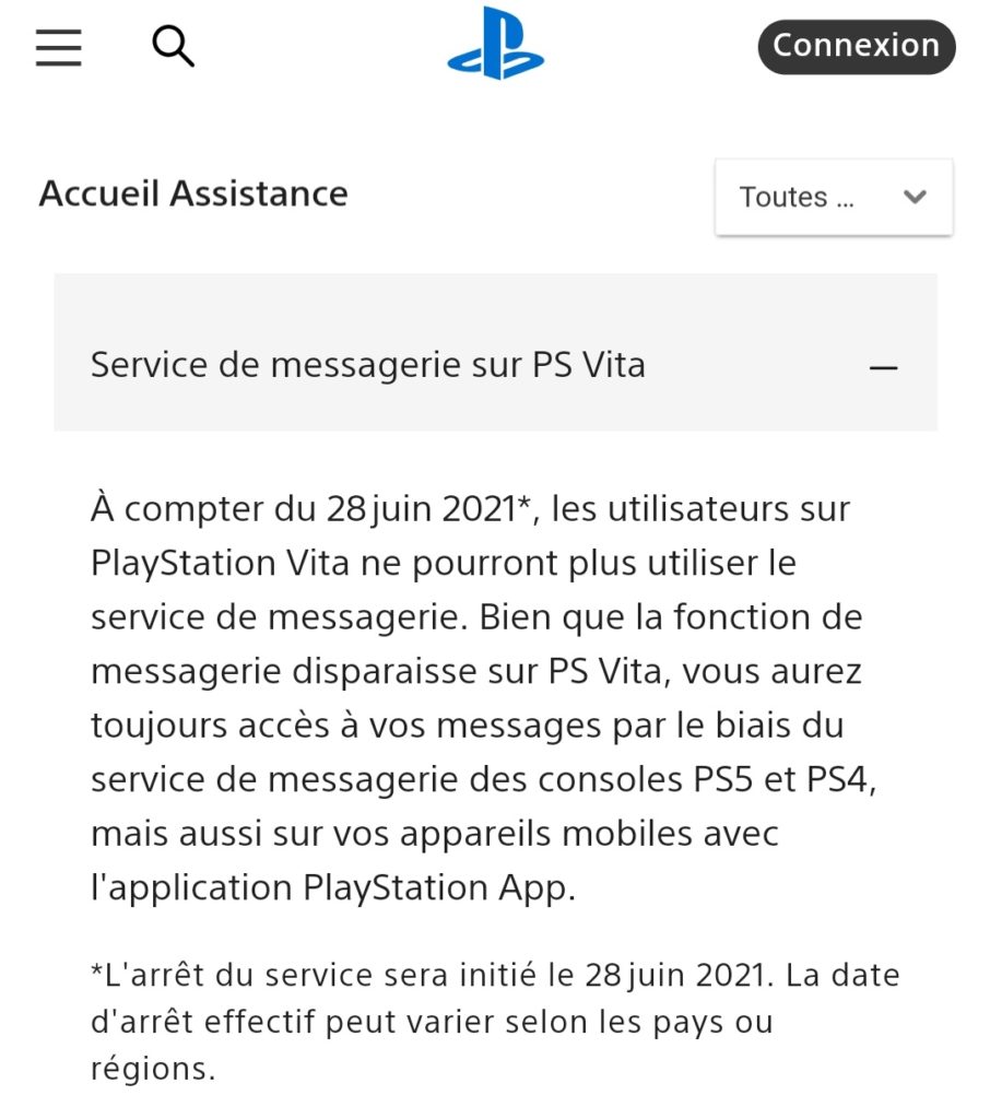 Arrêt messages PS Vita