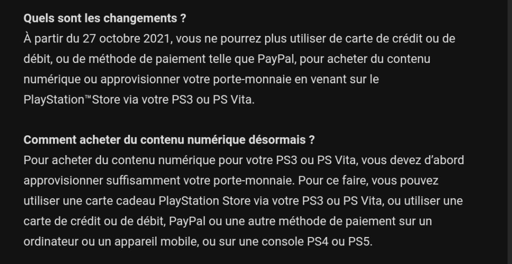 Paiements PlayStation Store PS Vita PS3