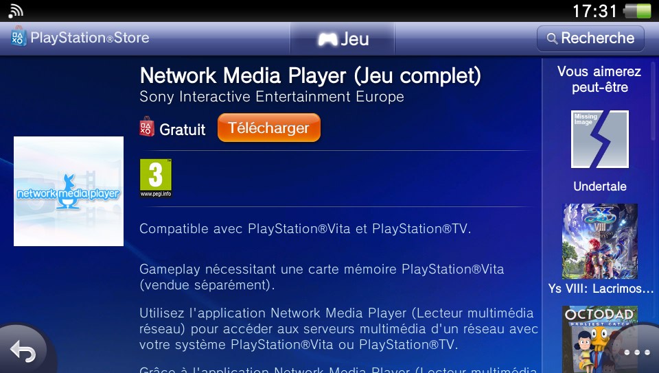 Network Media Player est disponible sur le PlayStation Store de la PS Vita.