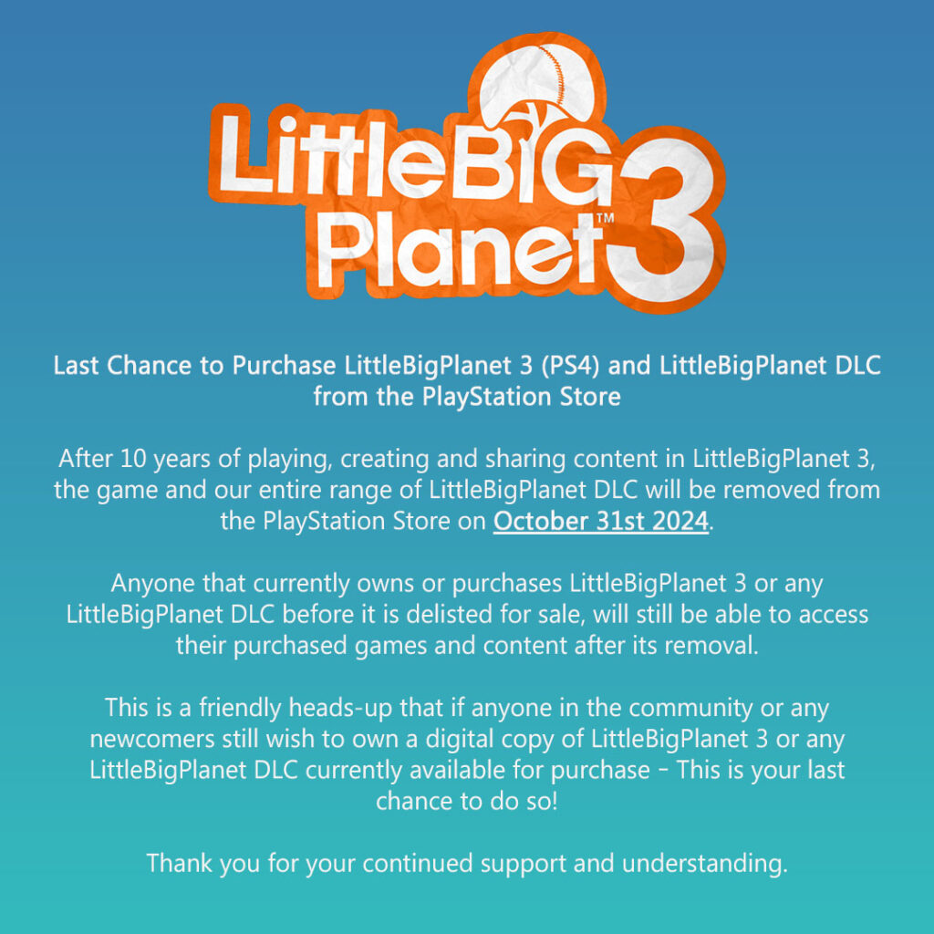 LittleBigPlanet : retrait des DLC et de LBP 3