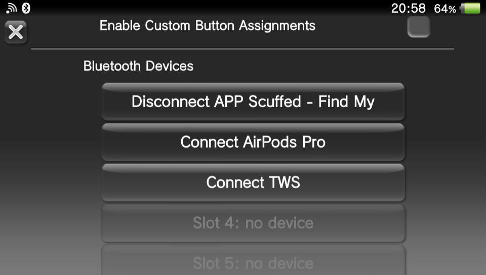 vitaQmBluetooth simplifie les appareils Bluetooth sur le menu rapide de la PS Vita